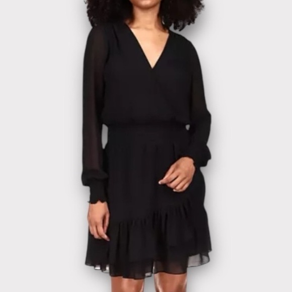 Michael Kors Women's Ruffled Faux Wrap Dress Black Size Small - Picture 1 of 13